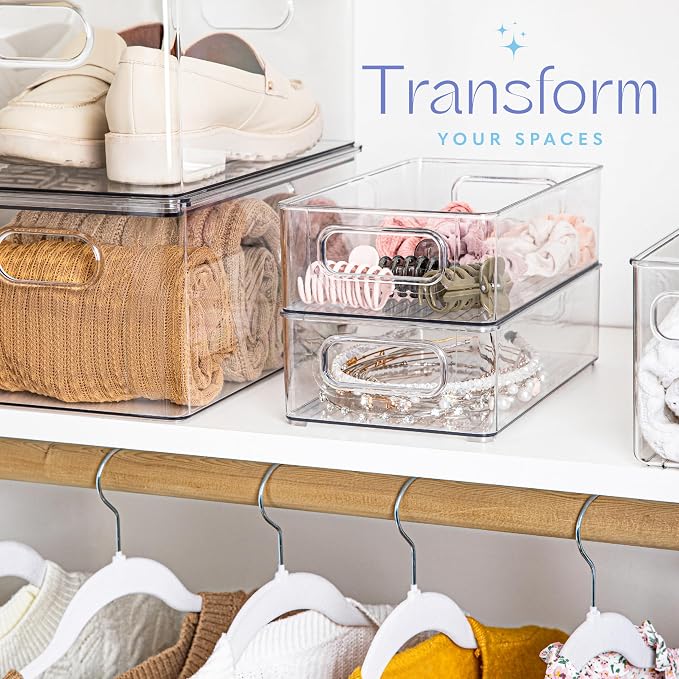 Plastic Food Storage Clear Container Bin with Handles for Organizing Kitchen, Pantry, Refrigerator, Freezer, Pantry, Cabinet, Closet, Bathroom. Stackable 10”x6”x3” - Image 6