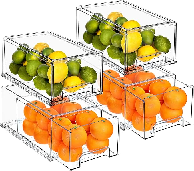 Sorbus Plastic Storage Bins Stackable Clear Pantry Organizer Box Bin for Organizing Kitchen Fridge, Food, Snack Pantry, Fruit, Vegetables, Bathroom, Wide & Narrow Deep (4 Pack) - Image 4