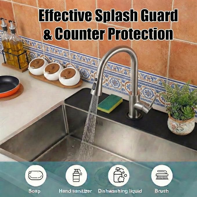 Cuttable Kitchen Sink Faucet Mat: 30" Lx5.5 W Splash Guard with Center Hole | "Customizable Absorbent Non-slip Fabric Rubber Mat, Cut to Fit 2,3,4 Holes Irregular Sink with Soap Dispenser Air Gap " - Image 8