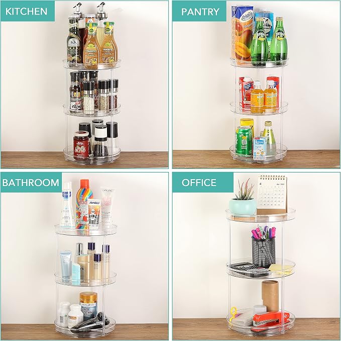 URALFA 3 Tier Lazy Susan Organizer, 9 Inch Clear Rotating Makeup Organizer | Acrylic 360 Rotating Tray, Plastic Spinning Organizer, Multi-layer Shelf for Bathroom, Pantry, Countertop, Kitchen, Cupboard - Image 6