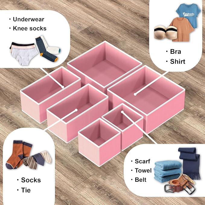 Simple Houseware Underwear Drawer Organizer, Set of 6, Pink | for Lingerie/Undergarment/Bra/Panty/Sock/Onesie - Image 4