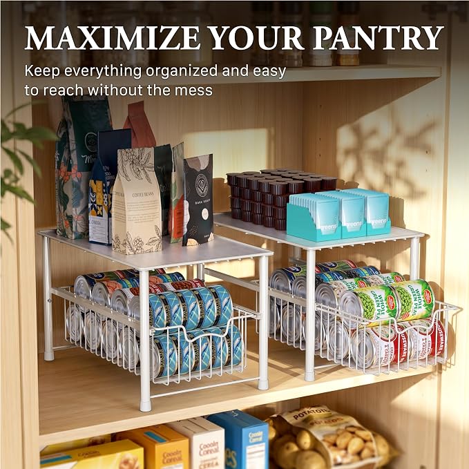 Simple Houseware Wired Stackable Under Sink Cabinet Sliding Basket, White | Free Standing Organizer Drawer, Kitchen/Pantry/Cabinet/Counter - Image 7