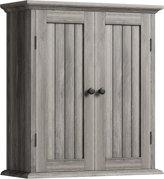 ChooChoo Bathroom Wall Cabinet with 2 Doors, Over The Toilet, Farmhouse | 8.8"D x 21.1"W x 24"H, Medicine Cabinet, Adjustable Shelves, Cupboard, Retro Grey by ChooChoo