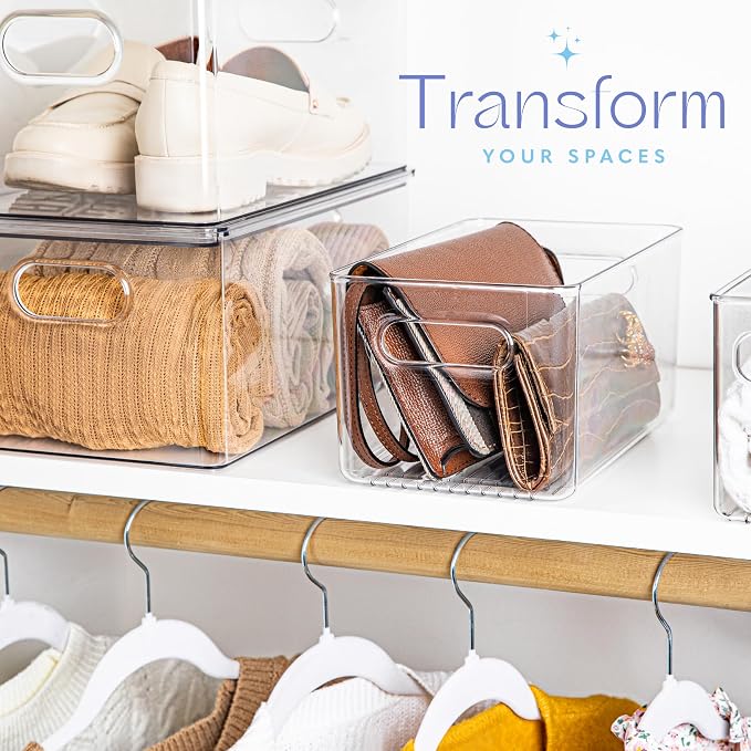 Plastic Food Storage 8 Pack Clear Container Bin with Handles for Organizing Kitchen, Pantry, Fridge, Freezer, Pantry,Bathroom. 10"x6"x5" - Image 2