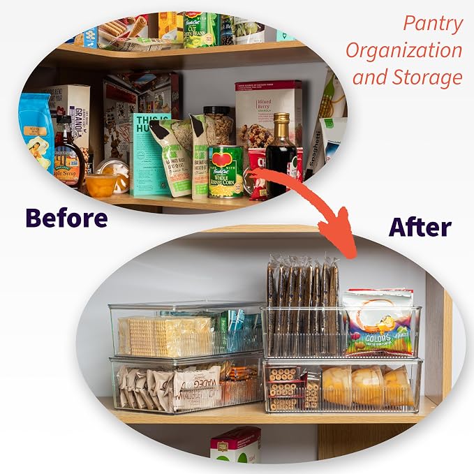 ClearSpace Pantry Organizer Storage Bin with Divider & Lid, 2 Pack | Storage bin with removable divider and lid for organizing pantry items and kitchen storage - Image 2