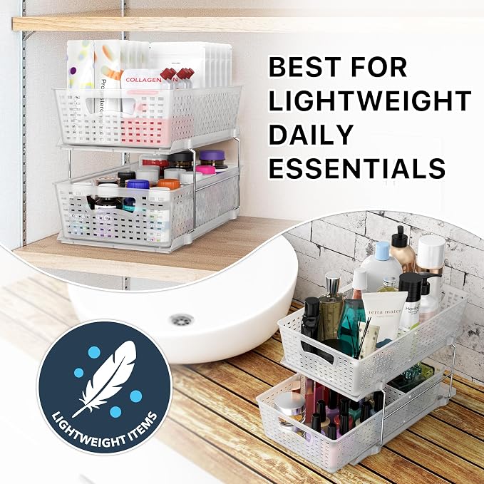Simple Houseware 2 Tier Pull-Out Sliding Drawer Under Sink Storage, Clear | Great for Kitchen Bathroom Tray Shelf Organizer - Image 7