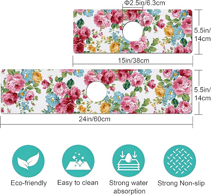 Kitchen Sink Splash Guard Faucet Mat -2 PC Super Absorbent Fast Drying Mat Sink Gadgets-Splash Guard Behind Faucet Drip Catcher for Kitchen, Bathroom,Sink Mat, Dish Drying Mat, Bathroom(23.5" X 5.5" ) - Image 3