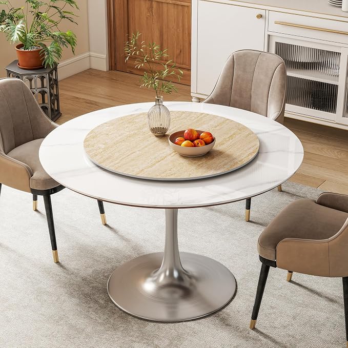 ZL ZELing 31.5" Lazy Susan Turntable – 360° Sinteredstone Silent Anti-Slip Turntable, Table Top Centerpiece for Kitchen, Pantry, Spice Rack, Refrigerator & Dining Table, Beige - Image 7