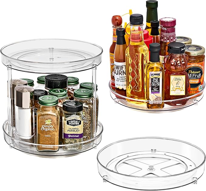 Sorbus 9 Inch Clear Lazy Susan Organizer Set, 2 Flat Turntable Organizer for Spice Organization for Cabinet, One 2 Tier Lazy Susan for Kitchen, Home, Office, Closet, Laundry Room Organization by Sorbus