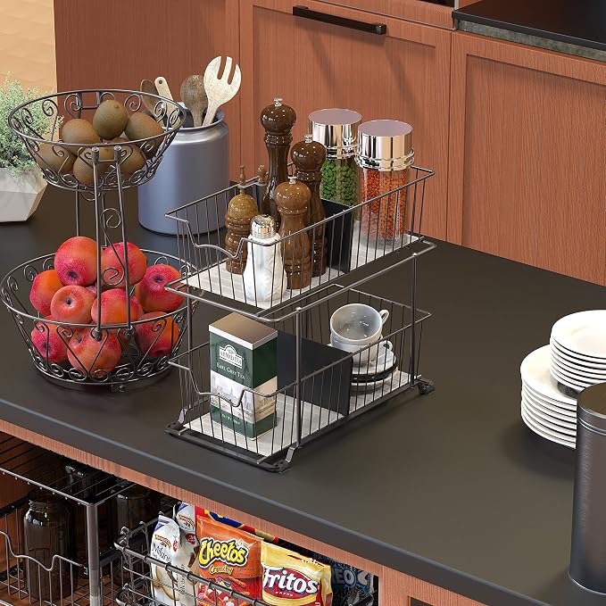 SimpleHouseware 2 Tier Cabinet Wire Basket Drawer Organizer, Brown - Image 2