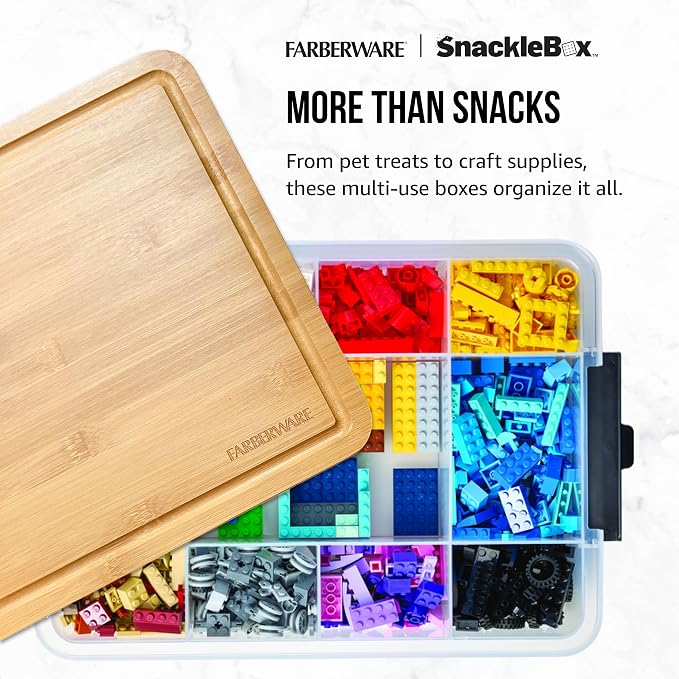 Farberware Snacklebox 7.8 x 12.7 Inch Plastic Cutting Board Lid with 7 Compartments and Locking Handles - Portable Snack Organizer for Charcuterie, Travel, Picnics, and On-the-Go Snacking - Image 9