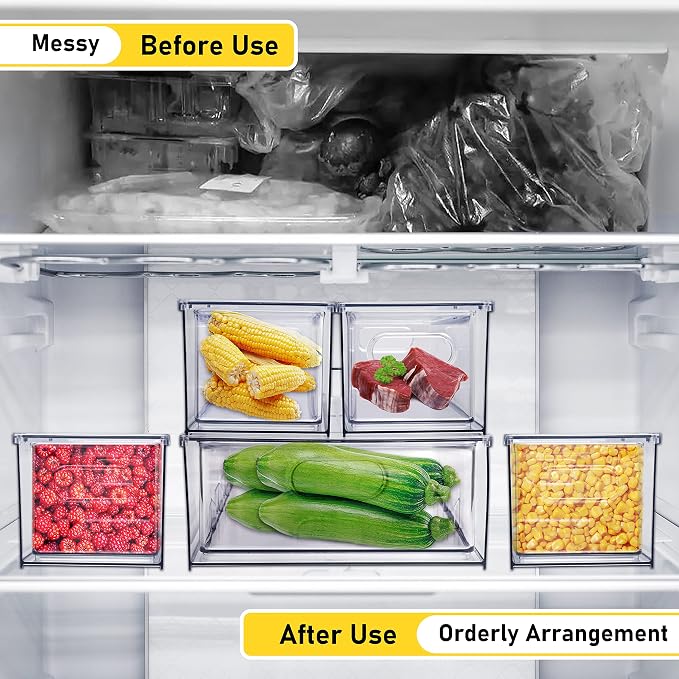 2 Pack Refrigerator Organizer Bins Stackable Fridge Organizer Set with Pull-out Drawer Clear Vegetable Fruit Storage Containers for Kitchen Pantry Organization - Image 3