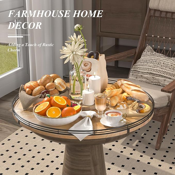 AMH 24-Inch Extra Large Farmhouse Oak Lazy Susan Organizer | Smooth rotating oak tray with walnut finish for dining tables, kitchen counters, pantries and cabinet storage. - Image 5