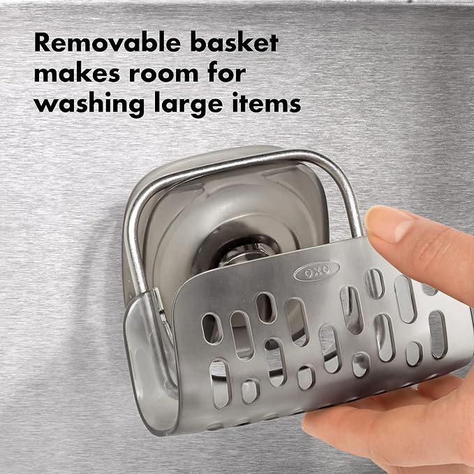OXO Good Grips Stronghold Suction Sponge Holder | Sink Caddy, Suctions To Inside of Sink, Holds Sponges and Brushes, Ideal for Keeping Counters Neat - Image 3