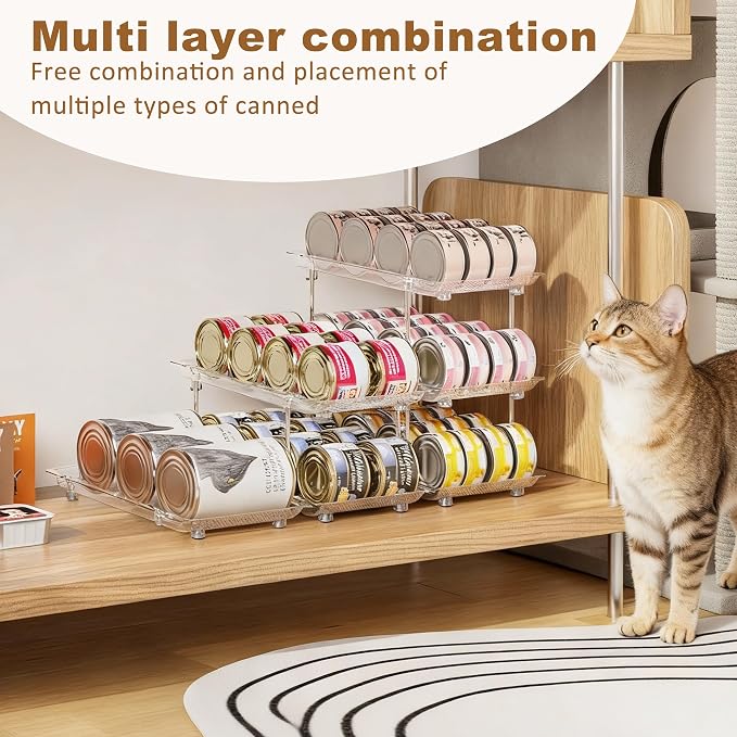 Jsyrjing Cat Food Can Organizer, Can Organizer for Pantry | Modular stackable adjustable design, fits multiple can sizes, gravity feed auto rolling, clear space saving organizer - Image 5