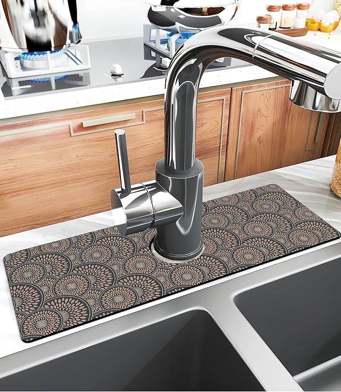 Kitchen Sink Splash Guard Faucet Mat Super Absorbent Fast Drying Mat Sink Gadgets Splash Guard Behind Faucet Drip Catcher for Kitchen (Grey, 15x5.5in) - Image 2