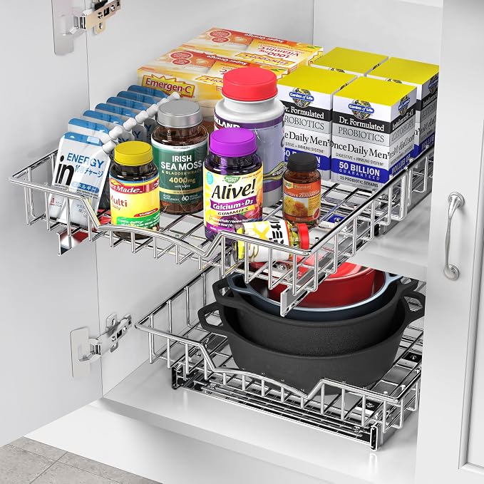 Simple Houseware Under Cabinet Pull Out Sliding Shelf Drawer Organizer, 18" D x 14" W (Pack of 2) - Image 5