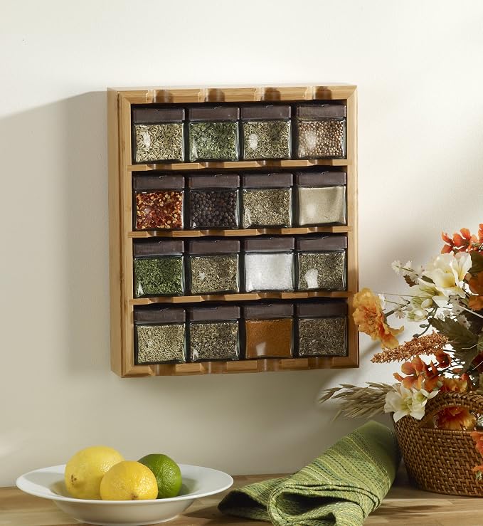 Kamenstein 16 Jar Bamboo 3-in-1 Spice Organizer for Countertop, Wall, and Drawer with Spices Included, FREE Spice Refills for 5 Years, Lift & Pour Caps - Image 2