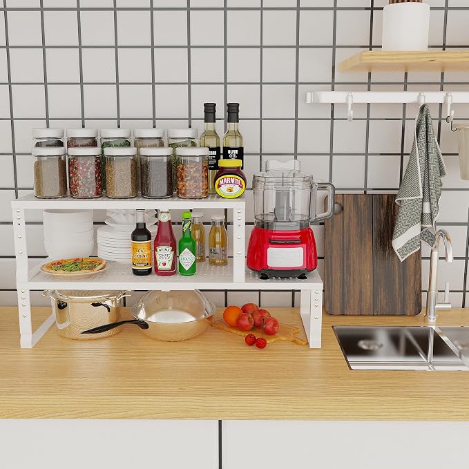 Jojocross Expandable Adjustable Stackable Kitchen Organizer, Spice Rack,Metal Pantry Storage Shelves Racks,Counter Shelf for Cabinets, Countertop, Cupboard(1 Pack/Medium/White) - Image 2