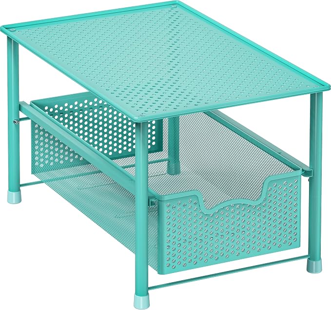 Simple Houseware Stackable Under Sink Sliding Basket Drawer, Turquoise | Perforated Free Standing Organizer, Kitchen/Pantry/Cabinet/Counter by SimpleHouseware