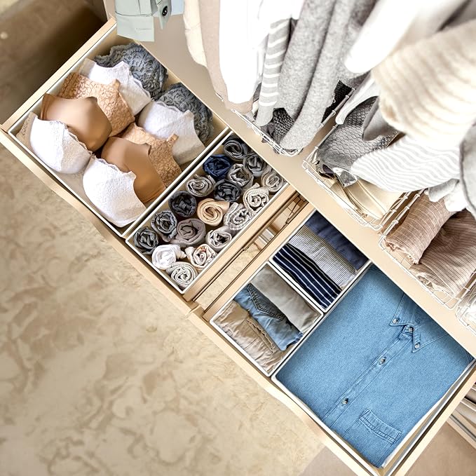 Simple Houseware Foldable Drawer Organizer Stocking Bin, Set of 12, Beige | Fabric Storage Bins for Clothes, Underwear, Bra, Panty, Socks, Onesies – Closet & Dresser Dividers for Home - Image 5