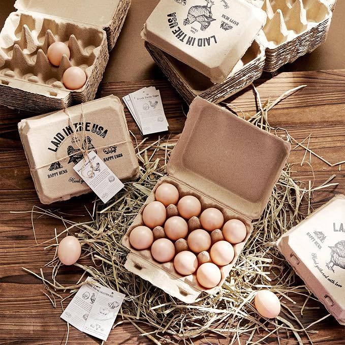 36 Pack Egg Cartons Bulk 3x4 12-Egg Paper Pulp with Label Cards | Empty Holders for Farm Fresh Produce, Vintage Style, Instruction Cards Jute Rope, Supermarkets Kitchen, Blank Customizable - Image 5