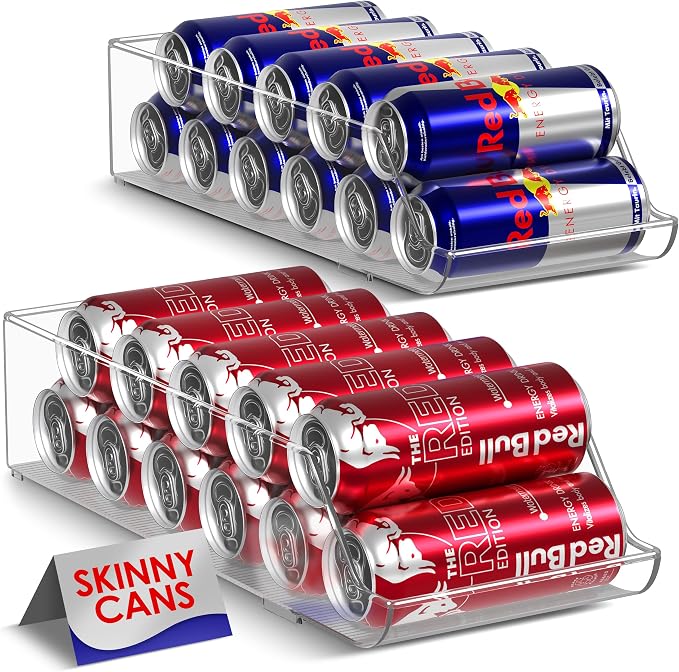 Sorbus Skinny Soda Can Organizer for Refrigerator - Slim Can Holder Drink Dispenser for Fridge - Soda Can Organizer for Fridge, Pantry, Kitchen Organization and Storage (Set of 2) by Sorbus