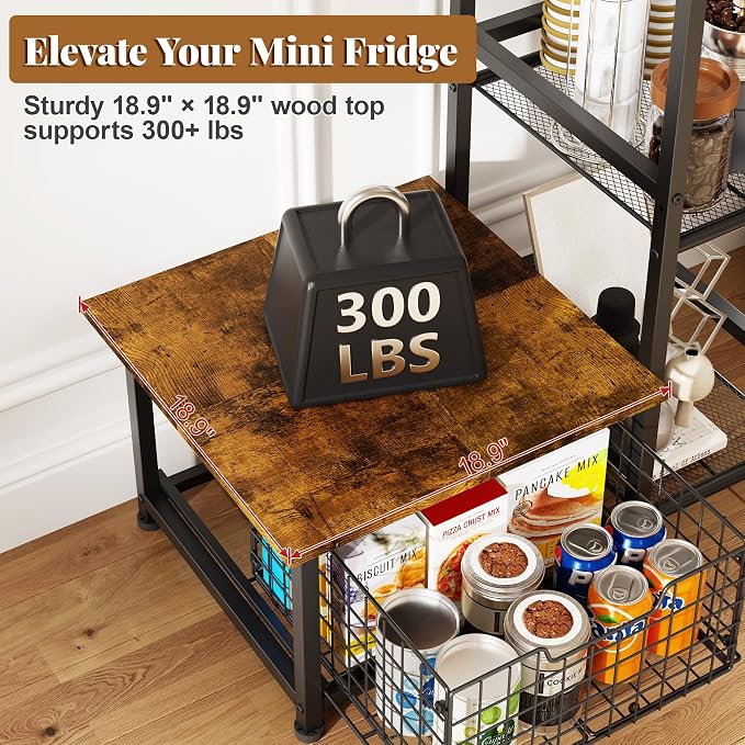 Mini Fridge Stand with Storage, Small Refrigerator Stand with Drawer | Coffee Bar with Mini Fridge Space, Wine Cabinet, Kitchen Storage for Dorm, Living Room, Office 18.9" D×18.7" W×36.2" - Image 6