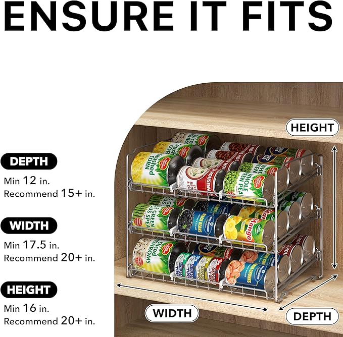 Simple Houseware Stackable Can Rack, Silver, Adjustable Plastic Dividers, Holds 36 Cans | Can Food Storage Dispenser for Pantry/Cabinet, Adjustable Dividers – 11.5" D x 17" W x 13.75" H - Image 4