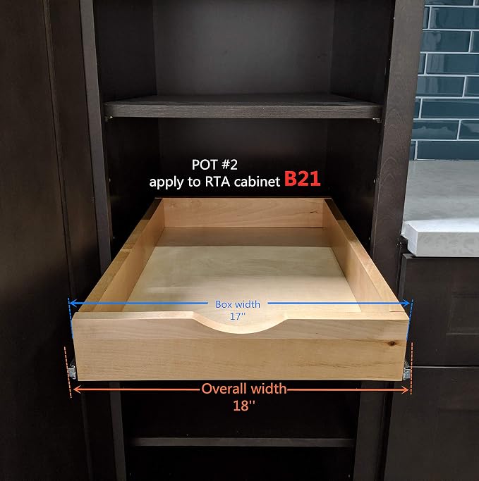 Elysian Pull-Out Tray Organizer, 17" W × 21" D Sliding Storage Drawer with Full-Extension 35mm Ball-Bearing Slides, Roll-Out Shelf for Kitchen Cabinet Organization - Image 2
