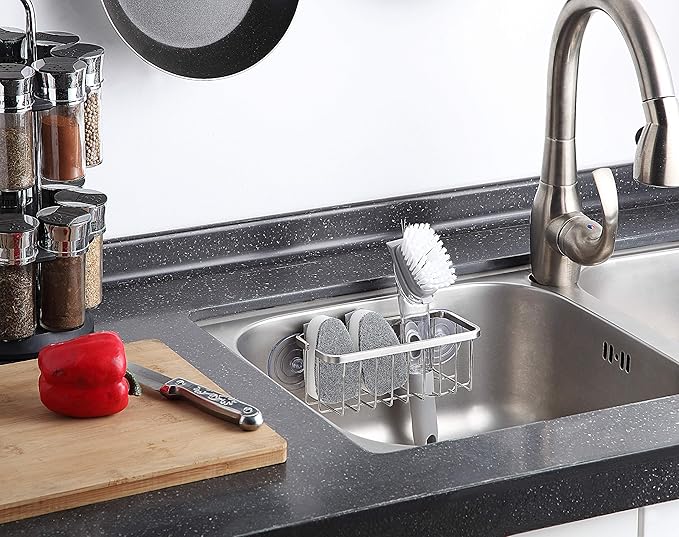 SunnyPoint NeverRust Deluxe Kitchen & Bathroom Sink Sponge Holder Organizer with Adhesive Mount - Additional Suction Cup Included – Sponge & Brush NOT Included – 7.4 x 3.3 x 2.75 Inch (Pack of 2) - Image 2