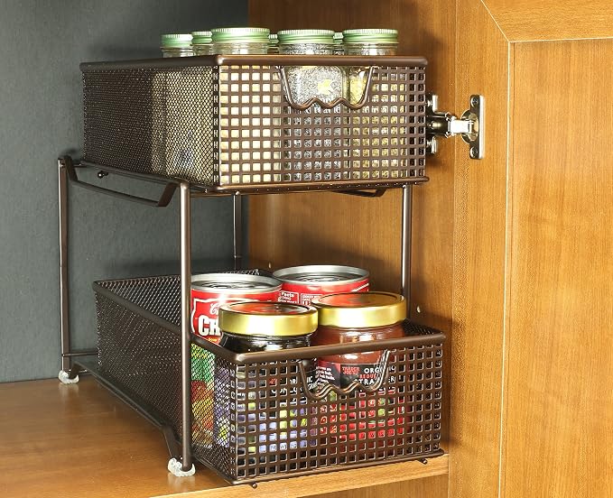 Deco Brothers 2 Tier Bathroom Storage Organizer with Pull-Out Drawer Bronze - Image 2