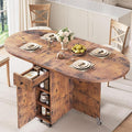 Jocoevol Round Folding Dining Table for 4, Space Saving Drop Leaf Kitchen Table with Storage Drawer, 6 Wheels Oval Gateleg Foldable Dining Table for Small Spaces(Vintage 47 * 23.6 * 30) by JOCOEVOL