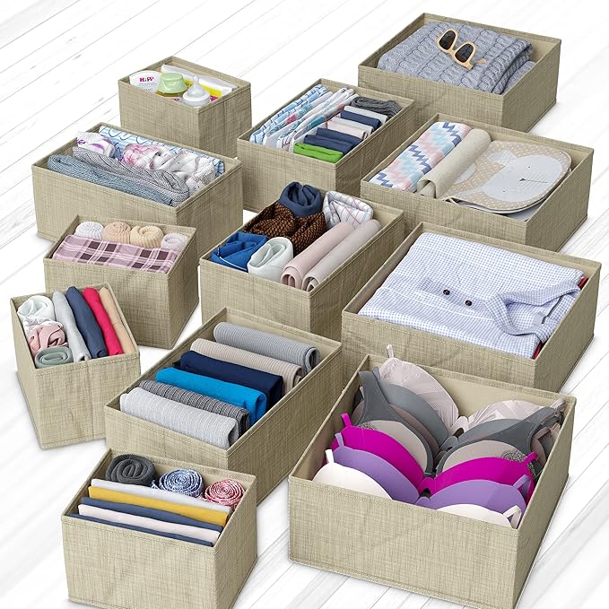 Drawer Organizer Clothes Set of 12 Beige - Dresser Organizer For Nursery, Bedroom, Closet - The Perfect Baby Clothes Organizers and Storage & General Nursery Organization or Dresser Drawer Organizers - Image 5